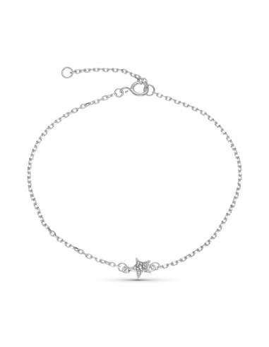 9K PULSERA ORO BLANCO ESTRELLA DIAMANTES 0.033 CTS 18 CM REDUCCION 16 CM