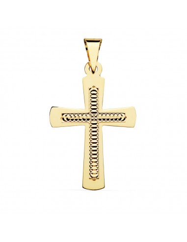 18K CRUZ ORO AMARILLO SIN CRISTO TALLADA. 34 X 22 MM