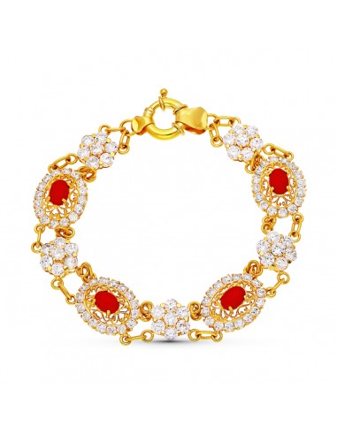 18K PULSERA CORALINA Y CIRCONITAS 21CM 21,85 GRS