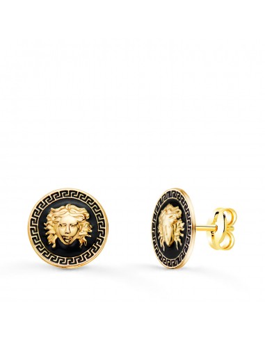 18K PENDIENTES ORO AMARILLO MEDUSA Y BORDE DE GRECA ESLAMTE NEGRO. ANCHO: 10 MM. CIERRE PRESION