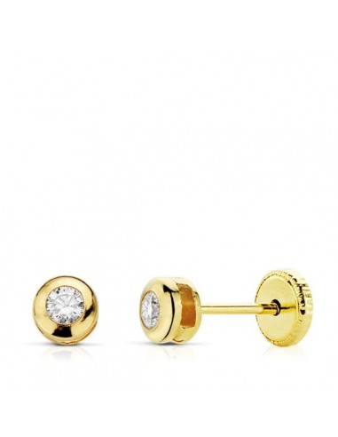 18K PENDIENTES ORO AMARILLO CHATON CON  CIRCONITA 4 MM