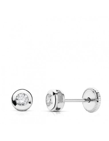 18K PENDIENTES ORO BLANCO CHATON CON  CIRCONITA 4 MM