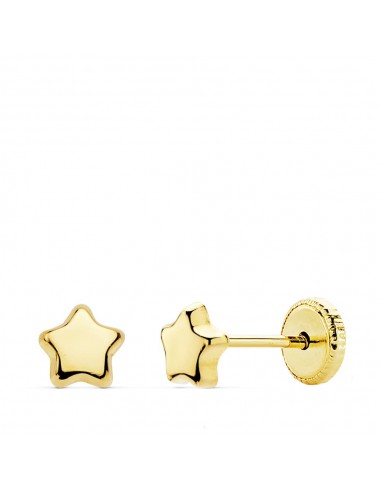 18K PENDIENTES ORO AMARILLO ESTRELLA LISA 5.5 X 5.5 MM. CIERRE TUERCA