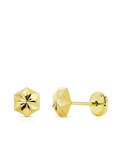 18K PENDIENTES ORO AMARILLO CLAVO ESTRELLA TALLADOS 5 MM