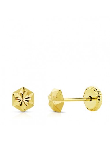 18K PENDIENTES ORO AMARILLO CLAVO ESTRELLA TALLADOS 4 MM