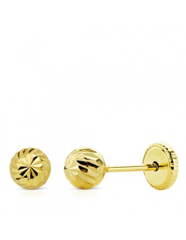 18K PENDIENTES ORO AMARILLO BOLA TALLADA 5 MM TUERCA