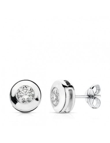 18K PENDIENTES ORO BLANCO CHATON GALERIA  CIRCONITA 8.5 MM PRESION