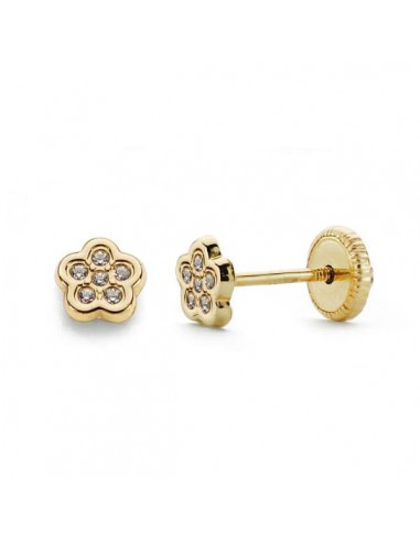 18K PENDIENTES FLOR CIRCONITAS TUERCA 4.5 MM TUERCA