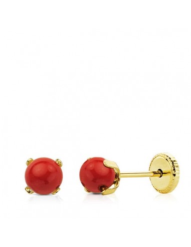 18K PENDIENTES ORO AMARILLO CORAL  4X4 MM TUERCA