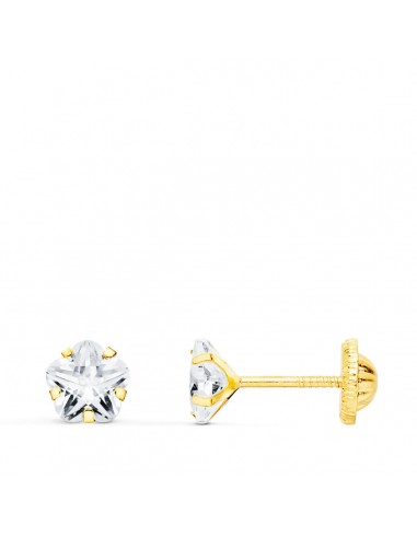 18K PENDIENTES ORO AMARILLO CIRCONITA FLOR 5X5 MM CIERRE TUEERCA