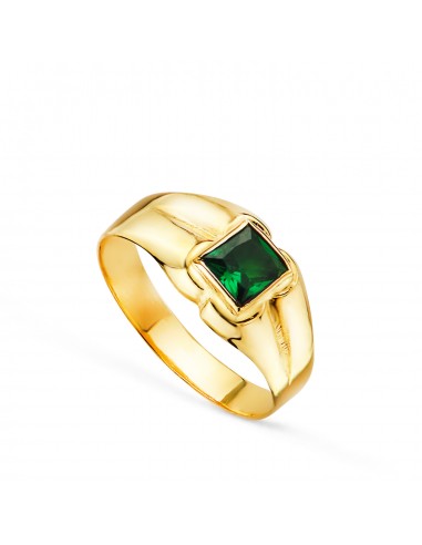 18K SOLITARIO ORO AMARILLO PEQUEÑO BEBE O MEÑIQUE CIRCONITA VERDE CUADRADA 3.5MM