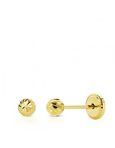 18K PENDIENTES ORO AMARILLO BOLA TALLADA 3 MM TUERCA