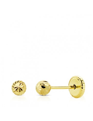 18K PENDIENTES ORO AMARILLO BOLA TALLADA 4 MM TUERCA