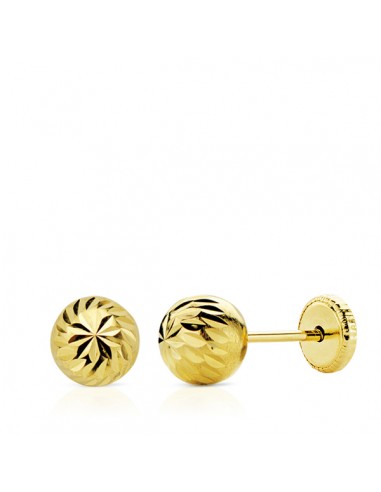 18K PENDIENTES ORO AMARILLO BOLA TALLADA 6 MM TUERCA