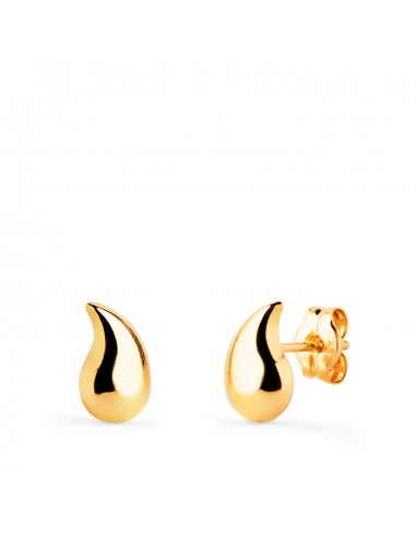 18K PENDIENTES ORO AMARILLO GOTA CURVA LISA BRILLO HUECA 8 X 5,5 MM. CIERRE PRESION