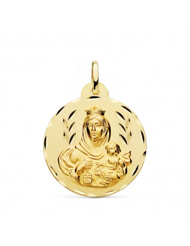 18K MEDALLA ORO AMARILLO VIRGEN DEL CARMEN TALLADA 26 MM